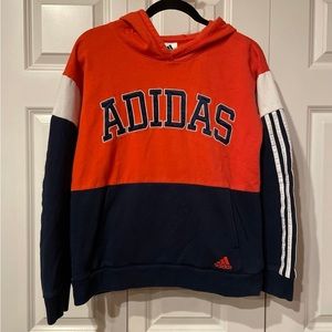 Adidas Orange Blue White Stripes Pullover Hoodie Sweatshirt Youth XL